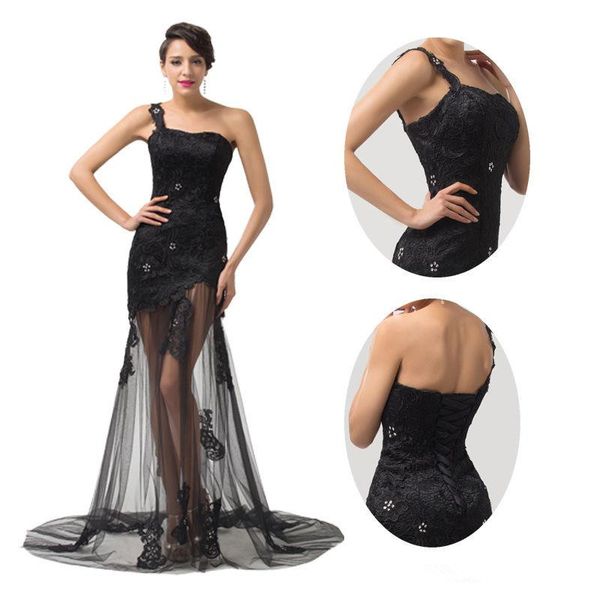 new fashion black evening dresses one shoulder beaded lace mermaid style 2019 long prom gowns lace up back custom made e231, Black;red
new fashion black evening dresses one shoulder beaded lace mermaid style 2019 long prom gowns lace up back custom made e231, Black;red