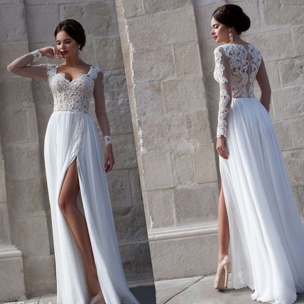saudi arabic long sleeves wedding dresses high side split lace appliques dubai wedding gowns long chiffon summer beach bridal dress, White
saudi arabic long sleeves wedding dresses high side split lace appliques dubai wedding gowns long chiffon summer beach bridal dress, White