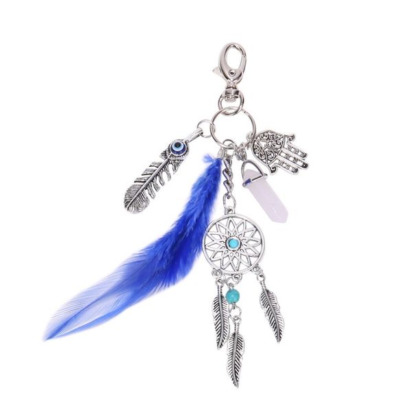 

charm vintage women dream catcher keyring fashion boho style opal stone turquoise bohemia jewelry feather leaf keychain christmas gift d297s, Silver