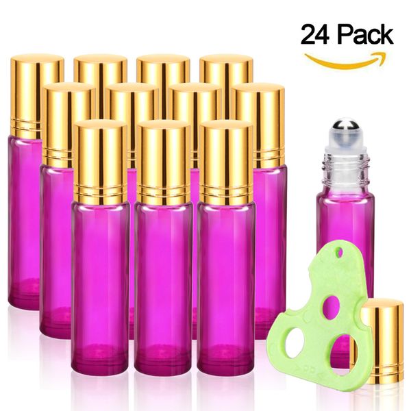 10ml essential oils roller bottles 24 pack glass roll on bottles with metal roller balls gold caps, essential oils key (pink
10ml essential oils roller bottles 24 pack glass roll on bottles with metal roller balls gold caps, essential oils key (pink