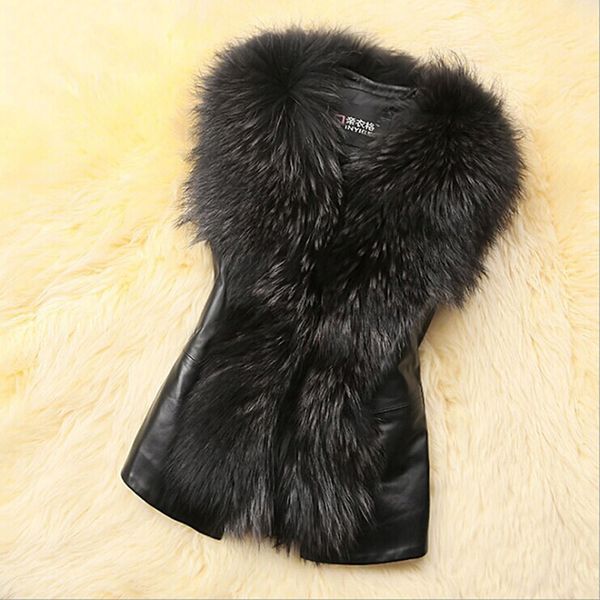 wholesale-women faux fur leather vest outerwear coat jacket waistcoat fur collar gilet sale, Black
wholesale-women faux fur leather vest outerwear coat jacket waistcoat fur collar gilet sale, Black