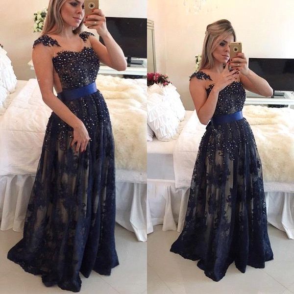 2016 elegant navy blue cap sleeves a line lace evening dresses arabic sheer back crystal prom gowns runway party celebrity dresses bo7993, Black;red
2016 elegant navy blue cap sleeves a line lace evening dresses arabic sheer back crystal prom gowns runway party celebrity dresses bo7993, Black;red