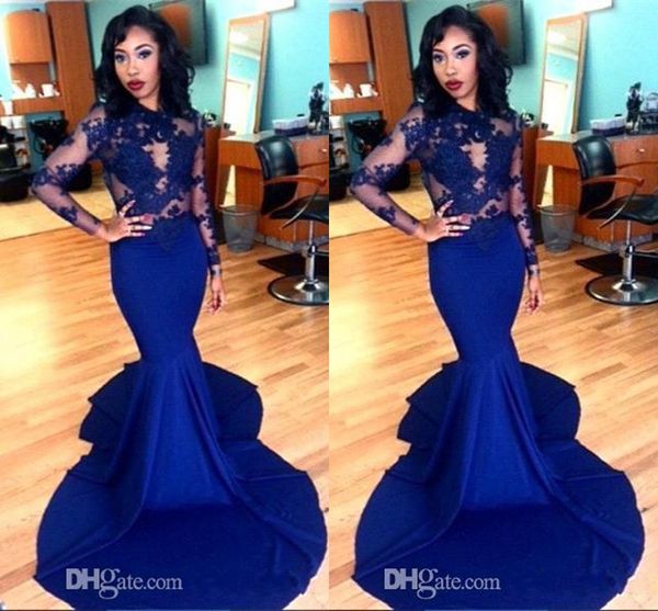 2016 royal blue see through evening dresses long sleeves mermaid satin sweep train appliques prom party gowns, Black;red
2016 royal blue see through evening dresses long sleeves mermaid satin sweep train appliques prom party gowns, Black;red
