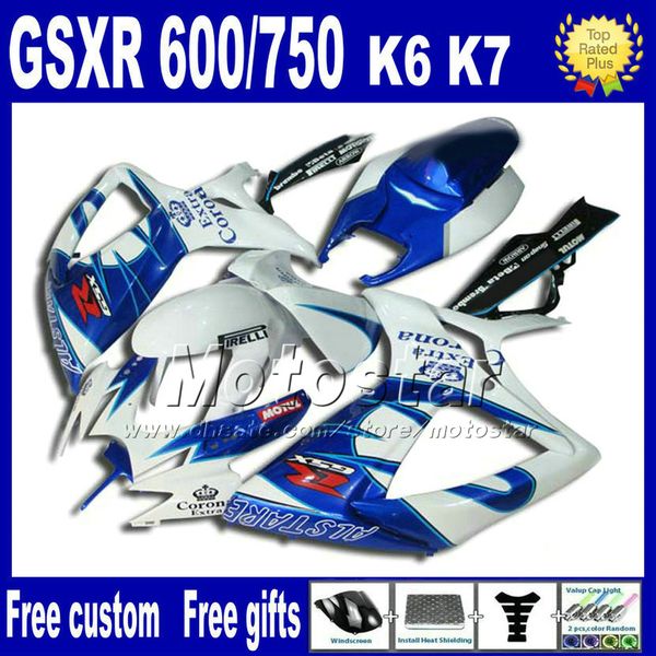 motorcycle fairing kit +seat cowl for gsxr 600/750 2006 2007 suzuki gsx-r600 gsx-r750 06 07 k6 white blue corona fairings sets fs97
motorcycle fairing kit +seat cowl for gsxr 600/750 2006 2007 suzuki gsx-r600 gsx-r750 06 07 k6 white blue corona fairings sets fs97