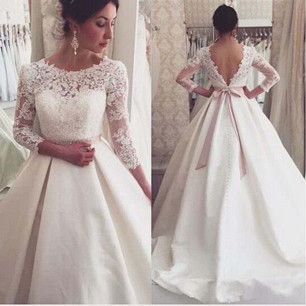elegant a-line wedding dresses sheer neck three quater sleeve backless with crystal sash boho bridal gowns vestido de novia, White
elegant a-line wedding dresses sheer neck three quater sleeve backless with crystal sash boho bridal gowns vestido de novia, White