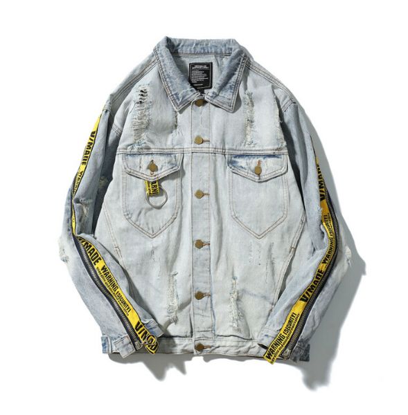 Punk Men Jean Jackets Rap High Street Ripped Casual Light Blue Jacket Autumn Spring Long Sleeved Coats Fashion Women Coat 
Punk Men Jean Jackets Rap High Street Ripped Casual Light Blue Jacket Autumn Spring Long Sleeved Coats Fashion Women Coat