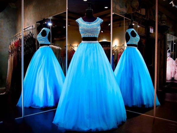 2019 fasion long blue prom dresses 2 pieces cap sleeve backless beading pearls tulle a-line party gowns custom made p189, Black
2019 fasion long blue prom dresses 2 pieces cap sleeve backless beading pearls tulle a-line party gowns custom made p189, Black