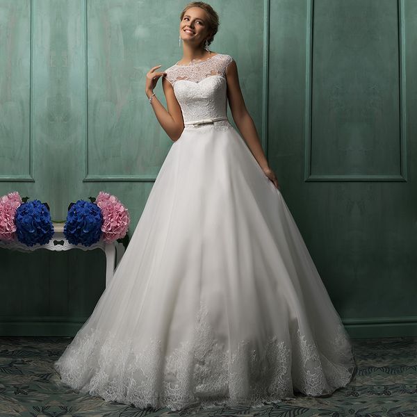 lace wedding dresses 2018 court train scoop neck sleeveless a line wedding bridal gowns with bow, White
lace wedding dresses 2018 court train scoop neck sleeveless a line wedding bridal gowns with bow, White