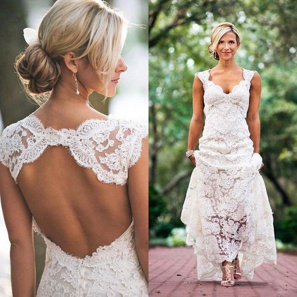 vintage lace wedding dresses open back bridal gowns bohemian cap sleeves backless garden party dress for brides plus size, White
vintage lace wedding dresses open back bridal gowns bohemian cap sleeves backless garden party dress for brides plus size, White