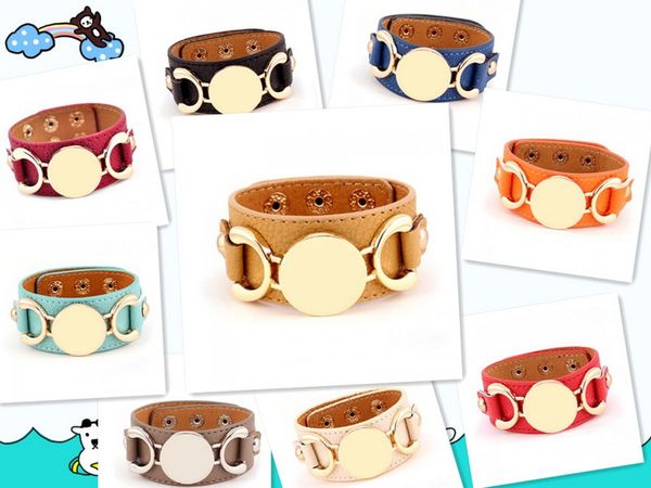 

wholesale- new style leather cuff bracelet pulseras 3 row gold/silver plated multicolor leather charm bracelet for women men, White