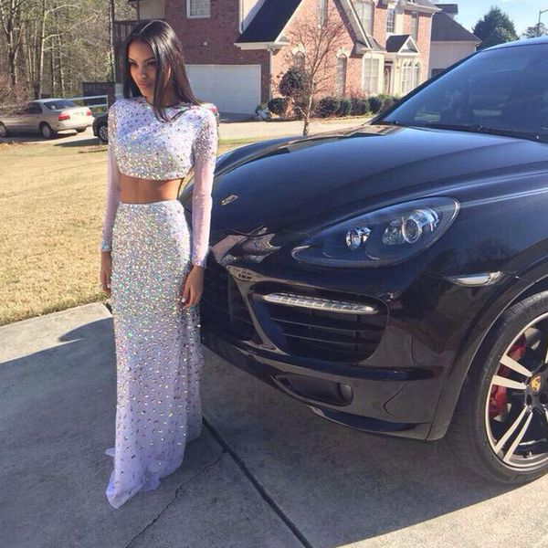 sparkly 2k15 two pieces prom dresses white chiffon colorful crystals open back evening gowns illusion long sleeve sweep train, Black
sparkly 2k15 two pieces prom dresses white chiffon colorful crystals open back evening gowns illusion long sleeve sweep train, Black