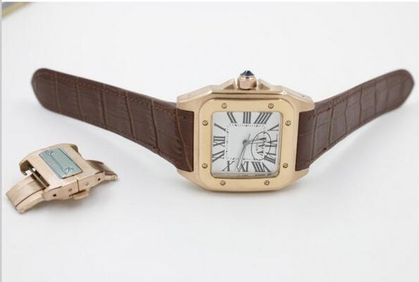 new style men golden case 100 lx luxury watch automatic automatic movement white dial black leather hands wristwatch, Slivery;brown
new style men golden case 100 lx luxury watch automatic automatic movement white dial black leather hands wristwatch, Slivery;brown