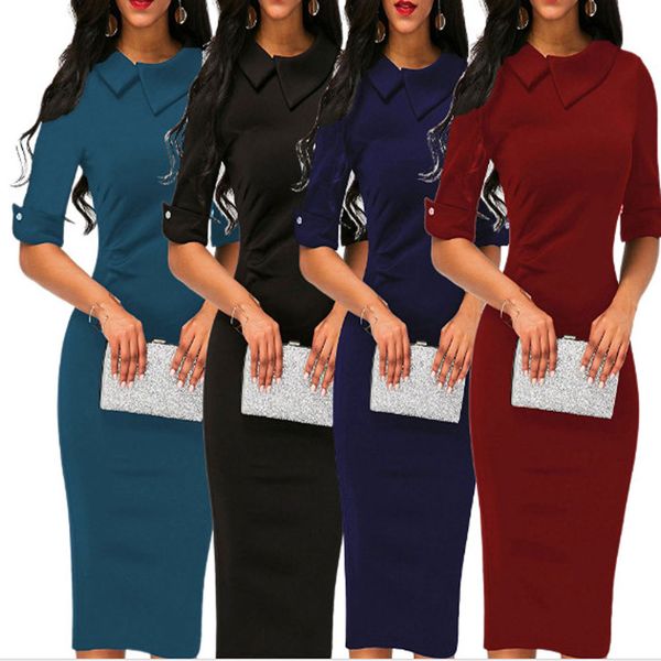 Ladies Fashion Half Sleeved Business Office Midi Dress Womens Solid Color Work Dresses
Ladies Fashion Half Sleeved Business Office Midi Dress Womens Solid Color Work Dresses