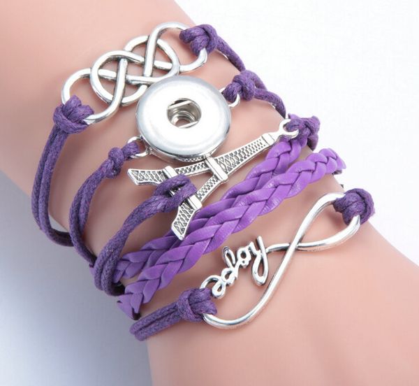 3pcs/lot purple infinity hope iron tower noosa button bracelet alloy pu leater woven handmade snap button bracelet diy jelwery for 18mm, Golden;silver
3pcs/lot purple infinity hope iron tower noosa button bracelet alloy pu leater woven handmade snap button bracelet diy jelwery for 18mm, Golden;silver