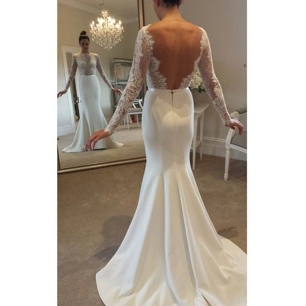 new backless lace mermaid wedding dresses high neck long sleeve vintage lace bridal gowns open back plus size vestidos de novia chic, White
new backless lace mermaid wedding dresses high neck long sleeve vintage lace bridal gowns open back plus size vestidos de novia chic, White