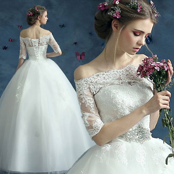 princess ball gown wedding dresses half sleeve off shoulder crystals belt lace floor length bridal gowns lace up back custom made w961, White
princess ball gown wedding dresses half sleeve off shoulder crystals belt lace floor length bridal gowns lace up back custom made w961, White