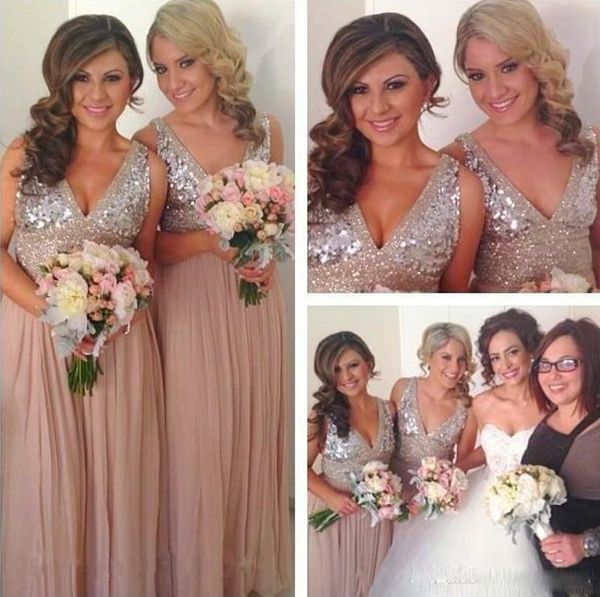 v-neck sequined silver champagne bridesmaid dresses a-line ruffled chiffon formal party dresses sparkling beaded long maid of honer gowns, White;pink
v-neck sequined silver champagne bridesmaid dresses a-line ruffled chiffon formal party dresses sparkling beaded long maid of honer gowns, White;pink