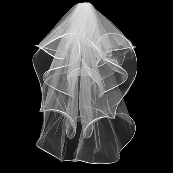 

2020 Hot selling Wedding Veils Multi-Layer Puffy Ribbon Edge Gorgeous Elbow Length Cheap Wedding Bridal Veil