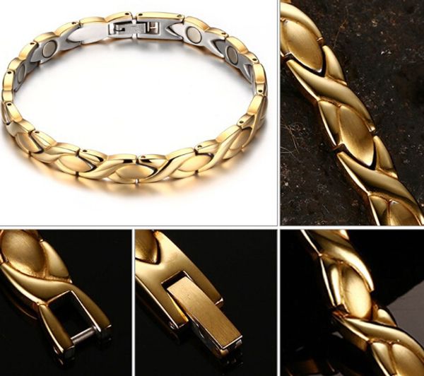 fashion women's jewelry never fade gold plated 316l stainless steel magnetic stone health link bracelet 8.5', Black
fashion women's jewelry never fade gold plated 316l stainless steel magnetic stone health link bracelet 8.5', Black
