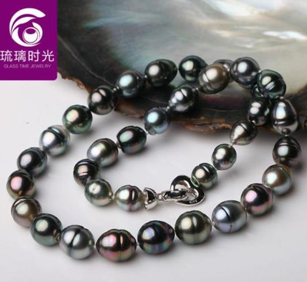 Wholesale 12-13mm tahitian black baroque pearl necklace 18inch