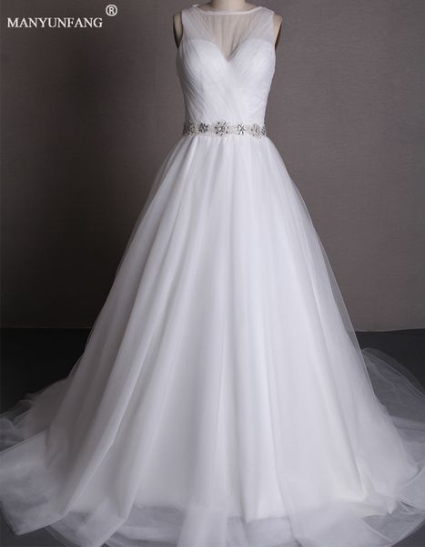 elegant 2020 pleat a-line wedding dresses with crystals sashes sheer scoop neck long wedding gowns church train vintage wedding dresses, White
elegant 2020 pleat a-line wedding dresses with crystals sashes sheer scoop neck long wedding gowns church train vintage wedding dresses, White