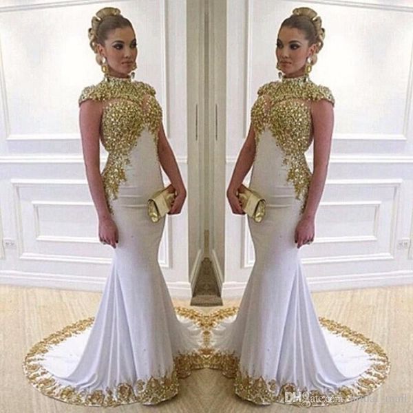 2021 formal white mermaid evening dresses high neck sweep train beaded gold appliques prom dresses long formal gown vestido de festa, Black;red
2021 formal white mermaid evening dresses high neck sweep train beaded gold appliques prom dresses long formal gown vestido de festa, Black;red