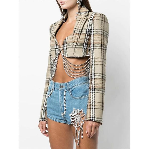 women's suits & blazers yuerwang women blazer plaid rhinestone ladies suit coat full sleeve slim high waist short jacket female au, White;black
women's suits & blazers yuerwang women blazer plaid rhinestone ladies suit coat full sleeve slim high waist short jacket female au, White;black