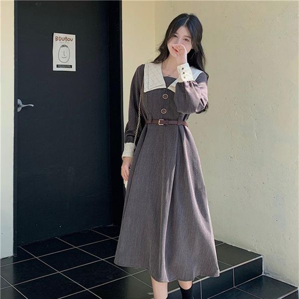 casual dresses women elegant vintage corduroy dress double layer collar lantern sleeve belt vestidos, Black;gray
casual dresses women elegant vintage corduroy dress double layer collar lantern sleeve belt vestidos, Black;gray