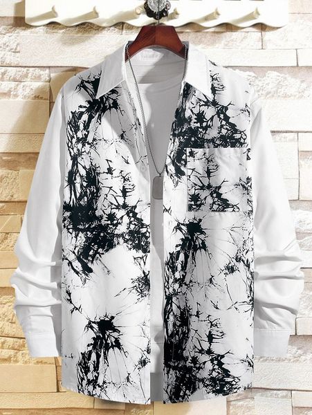 men marble print pocket front shirt without tee 97uz#, White;black