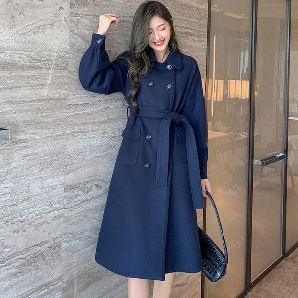 women's wool & blends autumn winter woolen coat woman 2021 double row buckle waist strap long overcoat korean style solid outwear mujer, Black
women's wool & blends autumn winter woolen coat woman 2021 double row buckle waist strap long overcoat korean style solid outwear mujer, Black