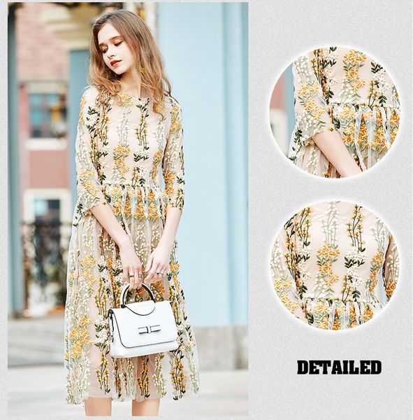 a line half sleeve europe summer runway midi mesh women es fancy golden floral long embroidery vestidos de festa, Black;gray
a line half sleeve europe summer runway midi mesh women es fancy golden floral long embroidery vestidos de festa, Black;gray