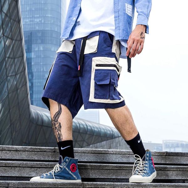 men's shorts cargo men 2021 color patchwork summer casual knee length streetwear hip hop male pockets short jogger, White;black
men's shorts cargo men 2021 color patchwork summer casual knee length streetwear hip hop male pockets short jogger, White;black