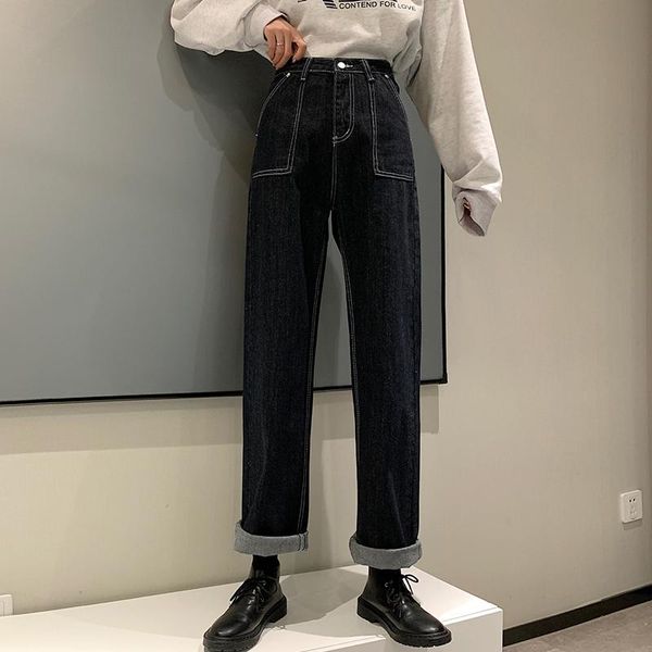 women's jeans 2021 autumn and winter flavor retro black open-line women 's high waist loose overalls wide leg pants clothes, Blue
women's jeans 2021 autumn and winter flavor retro black open-line women 's high waist loose overalls wide leg pants clothes, Blue