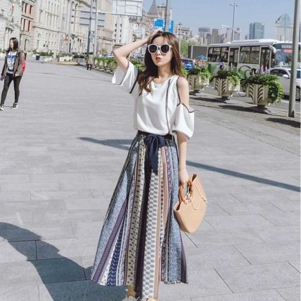 women's t-shirt summer womens suit large size open shoulder leisure tshirt and fashion wide leg pants two piece set clothing women, White
women's t-shirt summer womens suit large size open shoulder leisure tshirt and fashion wide leg pants two piece set clothing women, White