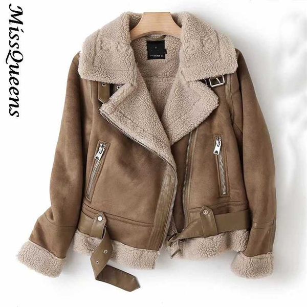 fur long sleeved loose belt warm women's jacket lamb wool winter thickened locomotive lapel female coat 211126, Black;brown
fur long sleeved loose belt warm women's jacket lamb wool winter thickened locomotive lapel female coat 211126, Black;brown