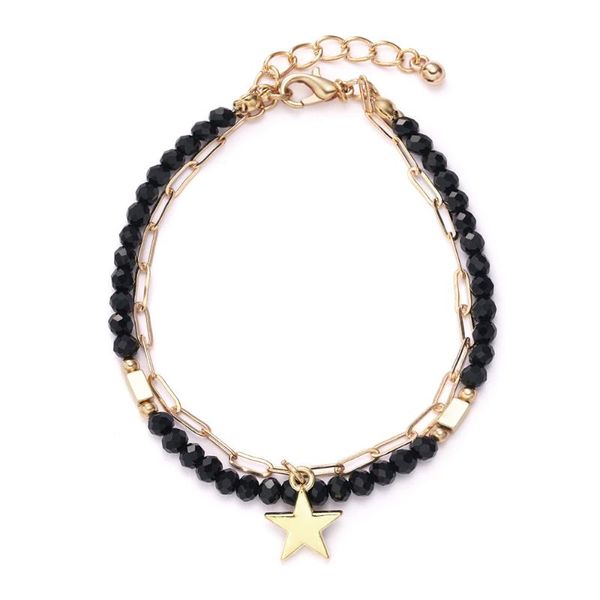 link, chain product geometric square round bead love pendant crystal beaded double temperament wild bracelet, Black
link, chain product geometric square round bead love pendant crystal beaded double temperament wild bracelet, Black