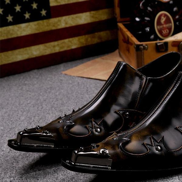 dress shoes pointed toe chunky heel iron head embossed leather men's fashion personality retro nightclub patckwork, Black
dress shoes pointed toe chunky heel iron head embossed leather men's fashion personality retro nightclub patckwork, Black