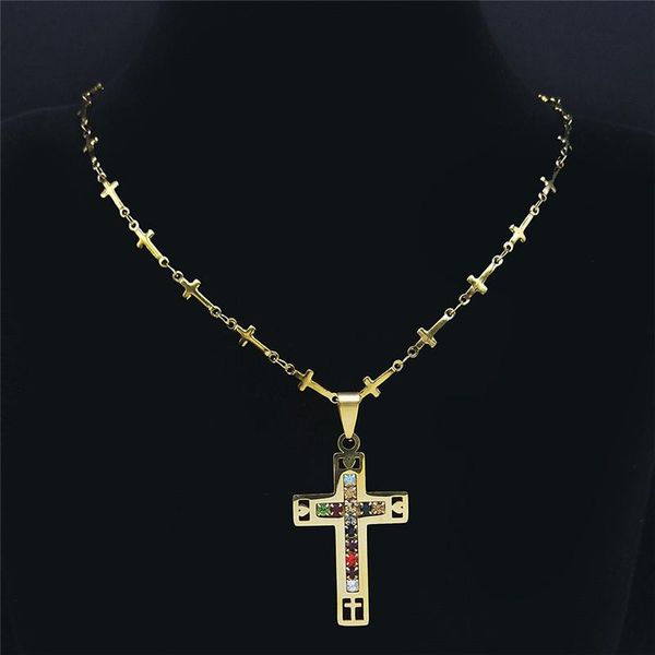 pendant necklaces stainless steel crystal gold color catholic cross jesus chain necklace women/men religion jewelry bijoux n4412s05, Silver 
pendant necklaces stainless steel crystal gold color catholic cross jesus chain necklace women/men religion jewelry bijoux n4412s05, Silver