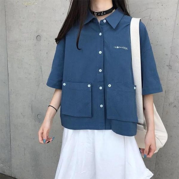 women's blouses & shirts blue solid shirt girl funny summer gothic women harajuku korean style loose kawaii student hip hop clothes, White
women's blouses & shirts blue solid shirt girl funny summer gothic women harajuku korean style loose kawaii student hip hop clothes, White