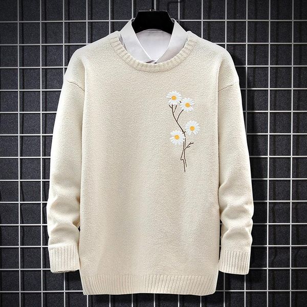 men's sweaters autumn winter pullover flower decoration jumper casual loose soft male daisy embroidery mens knitted sweater, White;black
men's sweaters autumn winter pullover flower decoration jumper casual loose soft male daisy embroidery mens knitted sweater, White;black