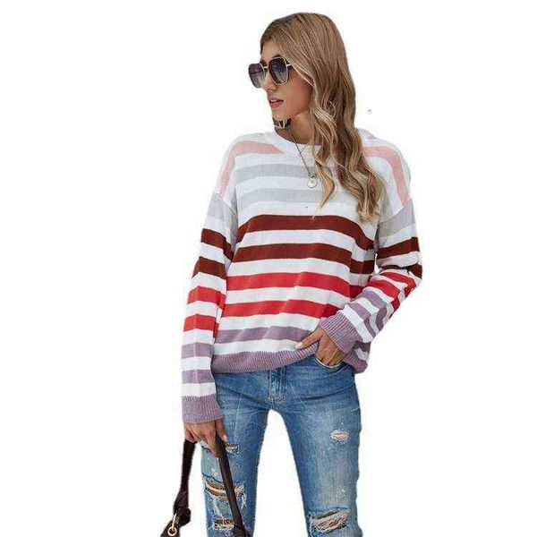 2021 autumn stitching contrast striped sweater casual pullover student top, White;black
2021 autumn stitching contrast striped sweater casual pullover student top, White;black