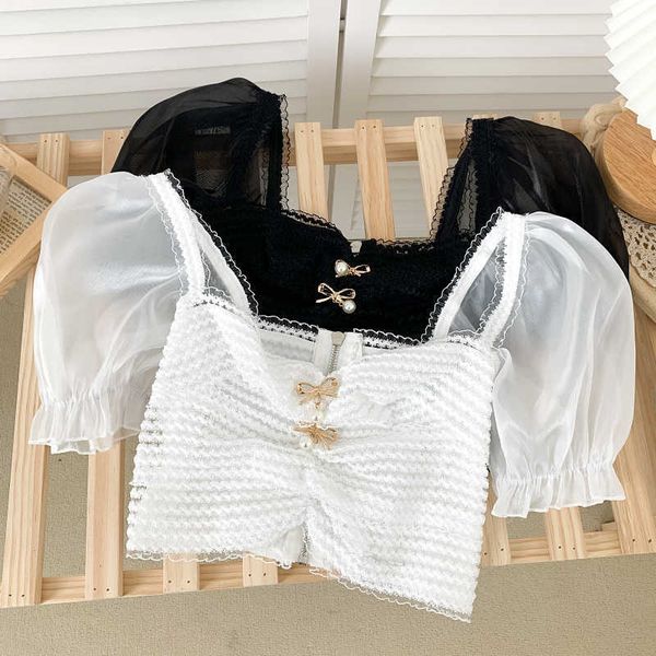 summer style temperament wild design sense lace three-dimensional bow puff sleeve short shirt women 210709, White
summer style temperament wild design sense lace three-dimensional bow puff sleeve short shirt women 210709, White