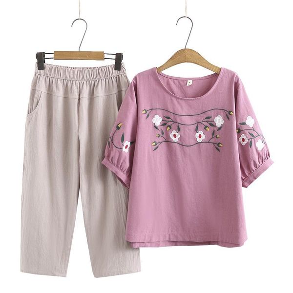 women's two piece pants plus size full cotton summer sets short sleeve + elastic waist cropped 2pieces suits, White
women's two piece pants plus size full cotton summer sets short sleeve + elastic waist cropped 2pieces suits, White