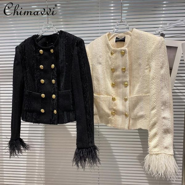 women's jackets 2021 fall ladies fashion elegant simploe tweed short jacket simple solid double row metal buckle feather sleeve coat, Black;brown
women's jackets 2021 fall ladies fashion elegant simploe tweed short jacket simple solid double row metal buckle feather sleeve coat, Black;brown