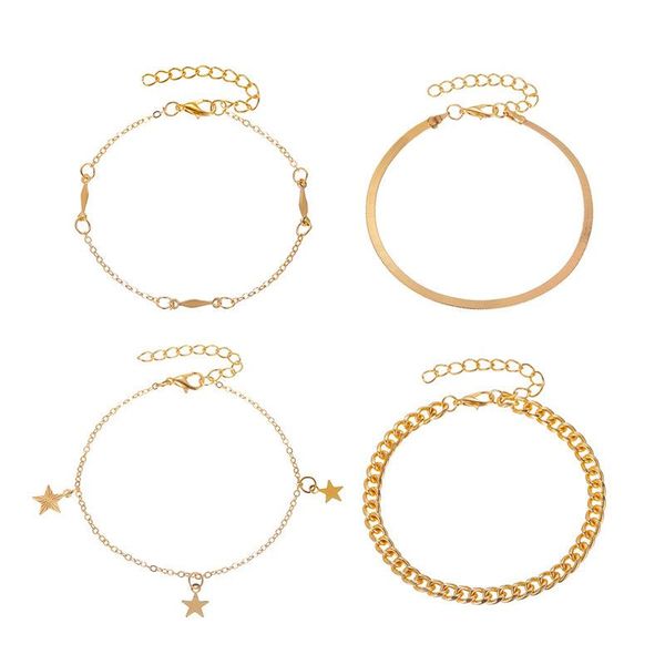 charm bracelets fashion pentagram bracelet punk metal chain 4-pieces set for women gold color & bangles jewelry s283, Golden;silver
charm bracelets fashion pentagram bracelet punk metal chain 4-pieces set for women gold color & bangles jewelry s283, Golden;silver