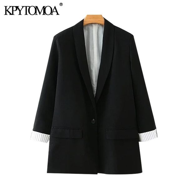 women fashion office wear single button blazer coat vintage long sleeve pockets female outerwear chic 210421, White;black
women fashion office wear single button blazer coat vintage long sleeve pockets female outerwear chic 210421, White;black
