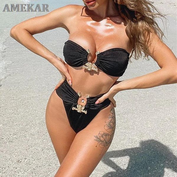 women's swimwear 2021 crystal diamond high waist bikin women bandeau swimsuit female two pieces bikini set rings bathing suit swim, White;black
women's swimwear 2021 crystal diamond high waist bikin women bandeau swimsuit female two pieces bikini set rings bathing suit swim, White;black