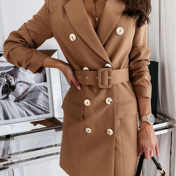 autumn women's long-sleeved belt waist suit mid-length blazer jacket office lady elegant solid color double breasted suits & blazers, White;black
autumn women's long-sleeved belt waist suit mid-length blazer jacket office lady elegant solid color double breasted suits & blazers, White;black