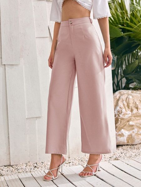 solid wide leg pants c2uf#, Black;white