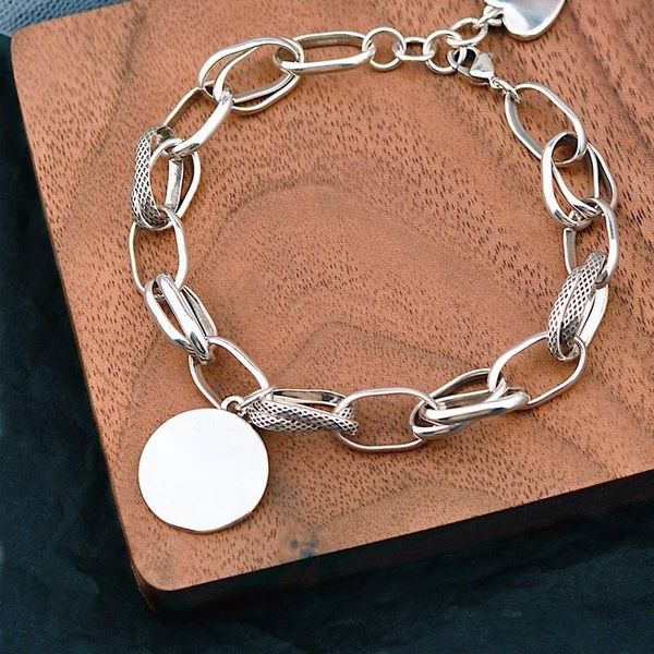 link, chain fashion korean love pendant bracelet retro round letter metal silvery color thick for female jewelry, Black
link, chain fashion korean love pendant bracelet retro round letter metal silvery color thick for female jewelry, Black